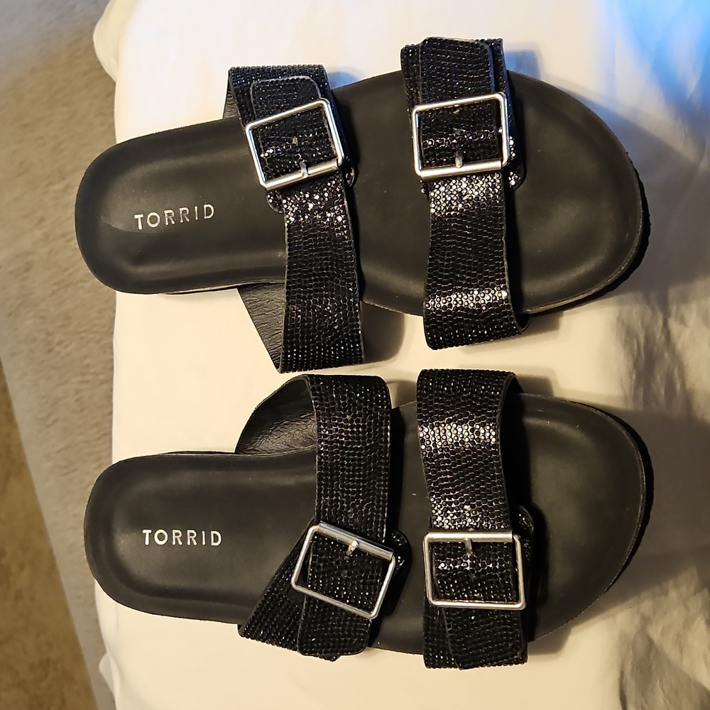 torrid Black Double Buckle Slide Sandals